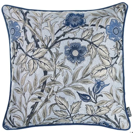 Homeroots 17 x 17 in. Blue Jacquard Leaf Decorative Throw Pillow Cover 355615